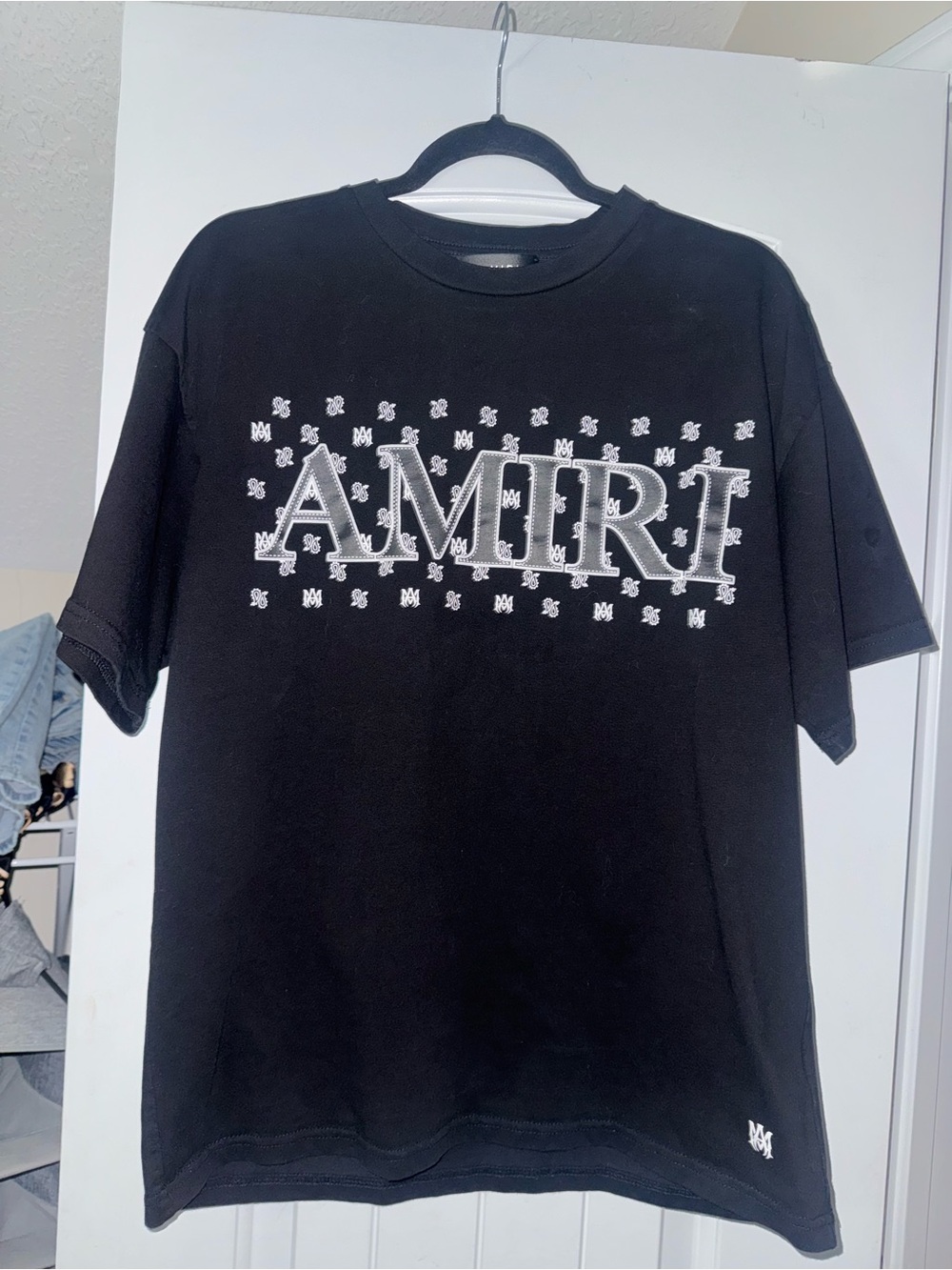 AMIRI Black Tee with White Paisley Motif